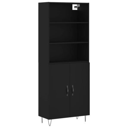 Buffet bahut commode armoire meuble de rangement organisateur cuisine salle de séjour salon haut 69,5 x 34 x 180 cm bois d'ingénierie noir 02_0035009