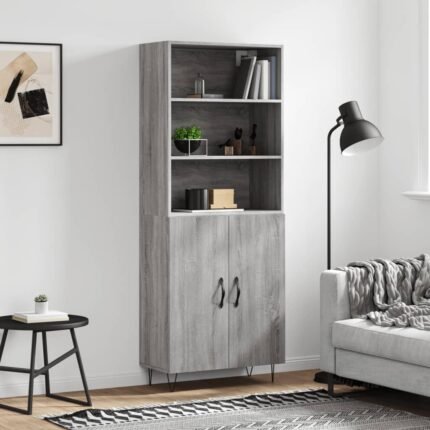 Buffet bahut commode armoire meuble de rangement organisateur cuisine salle de séjour salon haut sonoma 69,5 x 34 x 180 cm bois d'ingénierie gris 02_0035476