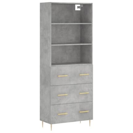 Buffet bahut commode armoire meuble de rangement organisateur cuisine salle de séjour salon haut 69,5 x 34 x 180 cm bois d'ingénierie gris 02_0034505