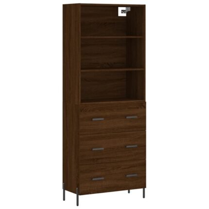 Buffet bahut commode armoire meuble de rangement organisateur cuisine salle de séjour salon haut 69,5 x 34 x 180 cm bois d'ingénierie marron 02_0033839