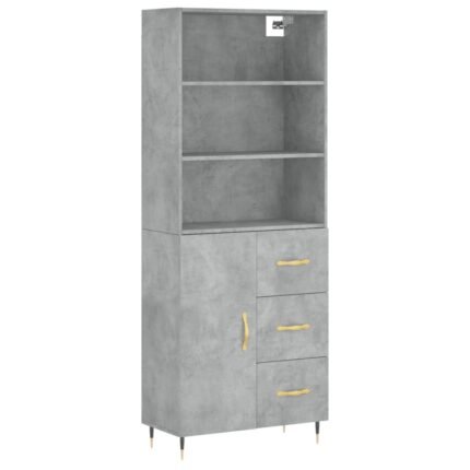Buffet bahut commode armoire meuble de rangement organisateur cuisine salle de séjour salon haut 69,5 x 34 x 180 cm bois d'ingénierie gris 02_0034565