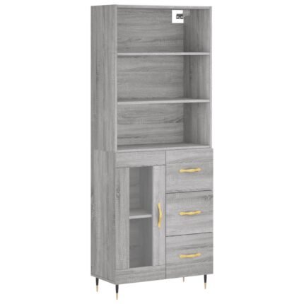 Buffet bahut commode armoire meuble de rangement organisateur cuisine salle de séjour salon haut sonoma 69,5 x 34 x 180 cm bois d'ingénierie gris 02_0035437