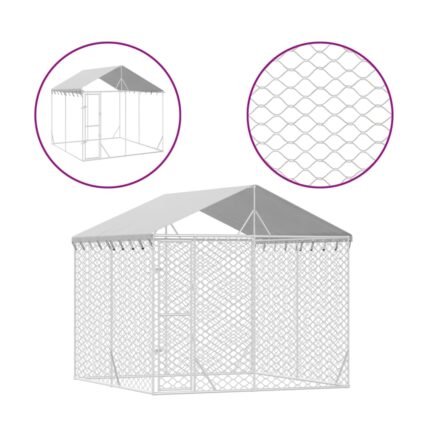 Chenil cage enclos pac animaux d'extérieur pour chiens avec toit argenté 3 x 3 x 2,5 m Argent 02_0041899