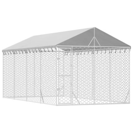 Chenil cage enclos pac animaux d'extérieur pour chiens avec toit argenté 3 x 6 x 2,5 m Argent 02_0041901