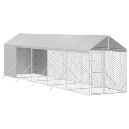 Chenil cage enclos pac animaux d'extérieur pour chiens avec toit argenté 2 x 10 x 2,5 m Argent 02_0041894