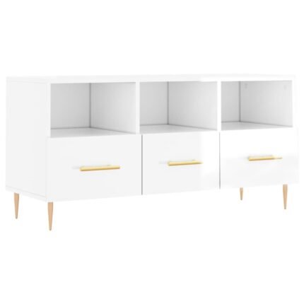 Meuble TV multimédia étagère télévision buffet téléviseur salle à manger salon chambre brillant 102 x 36 x 50 cm bois d'ingénierie blanc 02_0026998