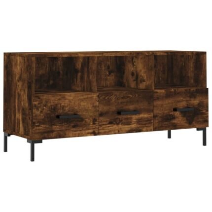 Meuble TV multimédia étagère télévision buffet téléviseur salle à manger salon chambre chêne fumé 102 x 36 x 50 cm bois d'ingénierie brun 02_0027299