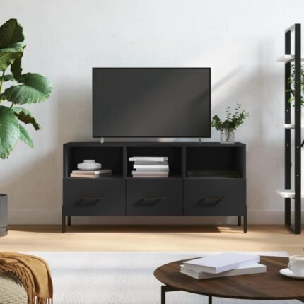 Meuble TV multimédia étagère télévision buffet téléviseur salle à manger salon chambre 102 x 36 x 50 cm bois d'ingénierie noir 02_0025607