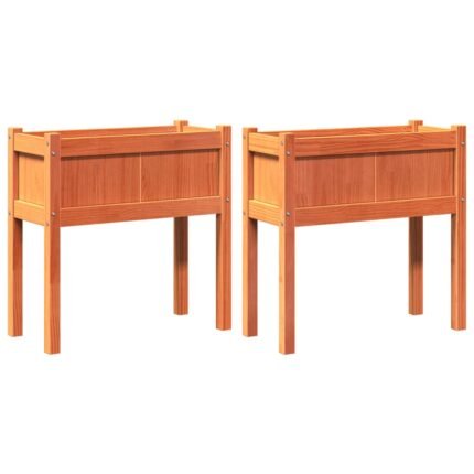 Jardinière bac lit surélevé plantes fleurs jardin terrasses lot de 2 avec pieds cire bois de pin massif marron 02_0039024
