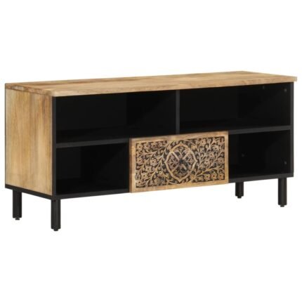 Meuble TV multimédia étagère télévision buffet téléviseur salle à manger salon chambre 100 x 33 x 46 cm bois massif de manguier brun 02_0025457