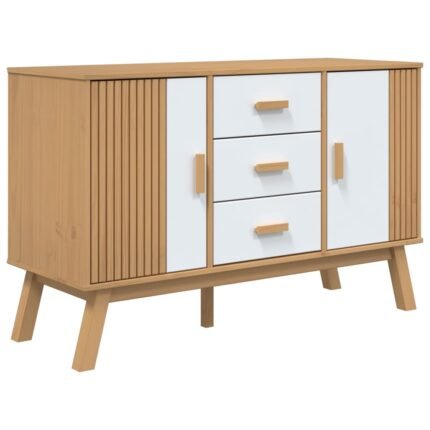 Buffet bahut commode armoire meuble de rangement organisateur cuisine salle de séjour salon et 114 x 43 x 73,5 cm bois massif de pin blanc 02_0036170