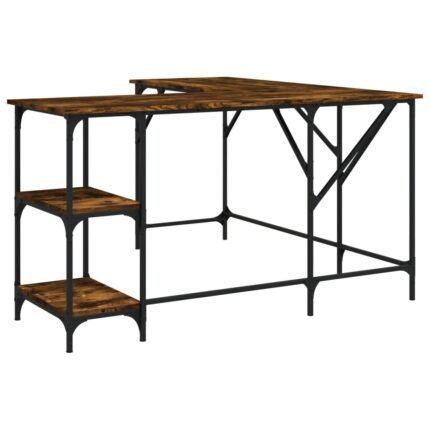 Bureau table poste de travail meuble d'ordinateur informatique étude chêne fumé 139 x 139 x 75 cm bois d'ingénierie brun 02_0023575