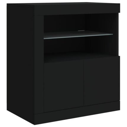 Buffet bahut commode armoire meuble de rangement organisateur cuisine salle de séjour salon avec lumières LED 60,5 x 37 x 67 cm noir 02_0030042