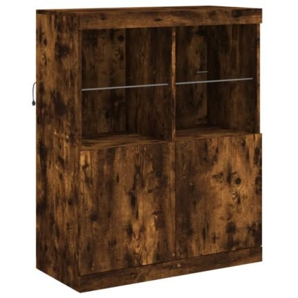 Buffet bahut commode armoire meuble de rangement organisateur cuisine salle de séjour salon avec lumières LED 81 x 37 x 100 cm marron 02_0029894