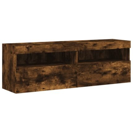 Meubles TV muraux multimédia étagère télévision buffet téléviseur salle à manger salon chambre et lumières LED 2 pièces chêne fumé 60 x 30 x 40 cm brun 02_0029142