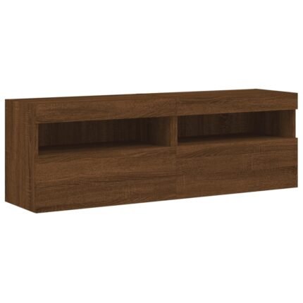 Meubles TV muraux multimédia étagère télévision buffet téléviseur salle à manger salon chambre lumières LED 2 pièces chêne 60 x 30 x 40 cm brun 02_0029165