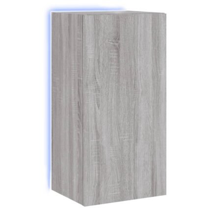 Meuble TV multimédia étagère télévision buffet téléviseur salle à manger salon chambre mural avec lumières LED sonoma 40,5 x 35 x 80 cm gris 02_0028049