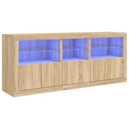 Buffet bahut commode armoire meuble de rangement organisateur cuisine salle de séjour salon avec lumières LED sonoma 162 x 37 x 67 cm marron 02_0029942