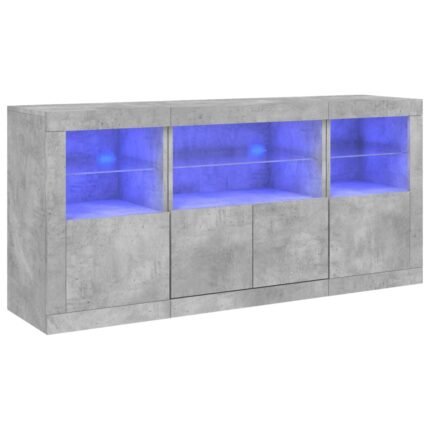 Buffet bahut commode armoire meuble de rangement organisateur cuisine salle de séjour salon avec lumières LED 142,5 x 37 x 67 cm gris 02_0029977