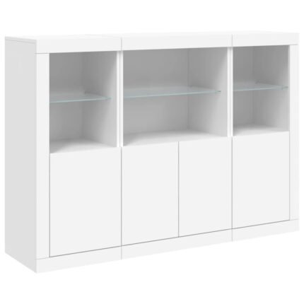 Buffet bahut commode armoire meuble de rangement organisateur cuisine salle de séjour salon avec lumières LED 3 pcs bois d'ingénierie blanc 02_0037195
