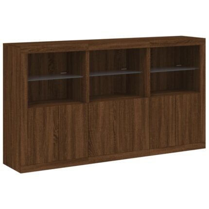 Buffet bahut commode armoire meuble de rangement organisateur cuisine salle de séjour salon avec lumières LED 181,5 x 37 x 100 cm marron 02_0029910