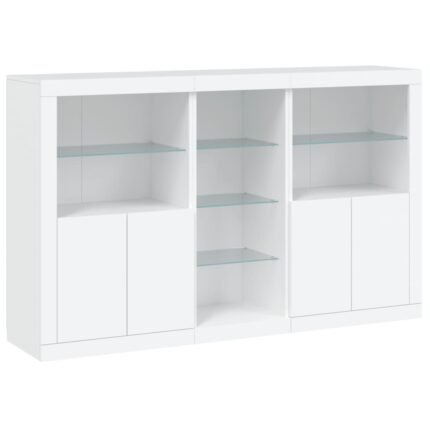 Buffet bahut commode armoire meuble de rangement organisateur cuisine salle de séjour salon avec lumières LED 162 x 37 x 100 cm blanc 02_0029830