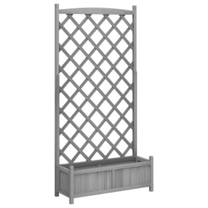 Jardinière bac lit surélevé plantes fleurs terrasse jardin avec treillis bois massif de sapin gris 02_0038322