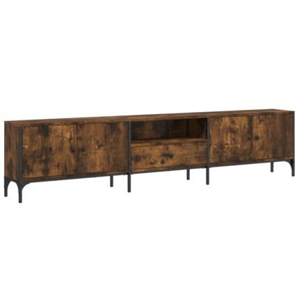 Meuble TV multimédia étagère télévision buffet téléviseur salle à manger salon chambre à tiroir chêne fumé 200 x 25 x 44 cm bois d'ingénierie brun 02_0028518