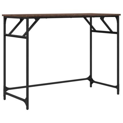 Bureau table poste de travail meuble d'ordinateur informatique étude chêne bois d'ingénierie et acier enduit de poudre brun 02_0023629
