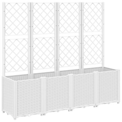 Jardinière bac lit surélevé plantes fleurs terrasse jardin avec treillis 160 x 40 x 140 cm PP blanc 02_0038262