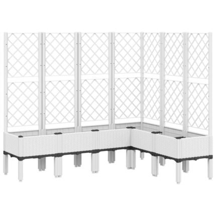 Jardinière bac lit surélevé plantes fleurs terrasse jardin avec treillis 160 x 120 x 142 cm PP blanc 02_0038250