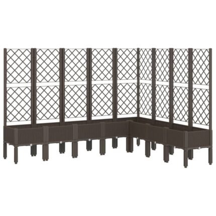 Jardinière bac lit surélevé plantes fleurs terrasse jardin avec treillis 200 x 160 x 142 cm PP marron 02_0038276