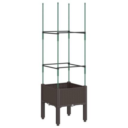 Jardinière bac lit surélevé plantes fleurs terrasse jardin avec treillis 40 x 40 x 142,5 cm PP marron 02_0038296