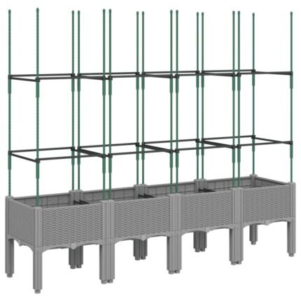 Jardinière bac lit surélevé plantes fleurs terrasse jardin avec treillis clair 160 x 40 x 142,5 cm PP gris 02_0038352