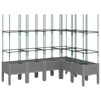 Jardinière bac lit surélevé plantes fleurs terrasse jardin avec treillis clair 160 x 120 x 142,5 cm PP gris 02_0038348