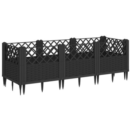 Jardinière bac lit surélevé plantes fleurs terrasse jardin avec piquets 123,5 x 43,5 x 43,5 cm PP noir 02_0038184