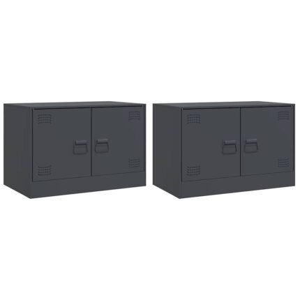 Meubles TV multimédia étagère télévision buffet téléviseur salle à manger salon chambre 2 pièces anthracite 67 x 39 x 44 cm acier anthracite 02_0028568