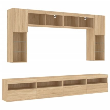 Ensemble de meubles armoire buffet TV télévision salon chambre séjour murau x 8pièces et lumières LED chêne sonoma brun 02_0025378