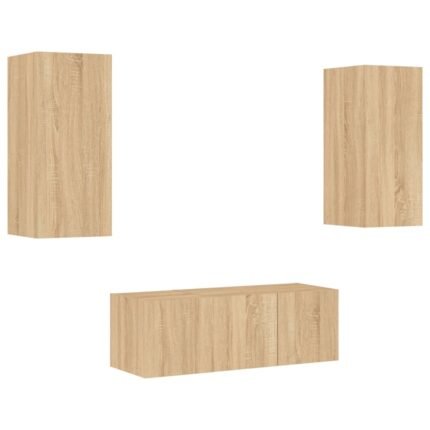 Meubles TV multimédia étagère télévision buffet téléviseur salle à manger salon chambre avec LED 4 pièces chêne sonoma bois d'ingénierie brun 02_0029370