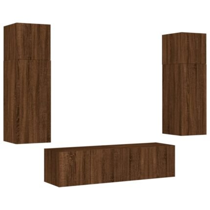 Meubles TV multimédia étagère télévision buffet téléviseur salle à manger salon chambre avec LED 6 pièces chêne bois d'ingénierie brun 02_0029447
