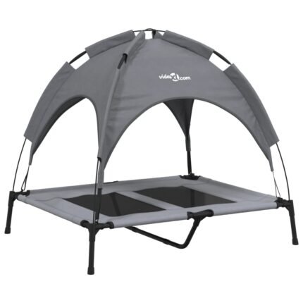 Lit pour chien panier canapé confortable avec auvent tissu oxford et acier anthracite 02_0043059