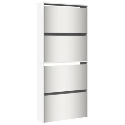 Armoire à chaussures range chaussures rangement meuble entrée couloir salon miroir 4 niveau x brillant blanc 02_0021886