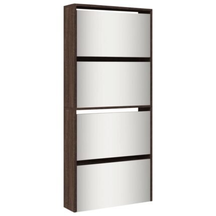 Armoire à chaussures range chaussures rangement meuble entrée couloir salon miroir 4 niveau x 63 x 17 x 134 cm brun 02_0021887