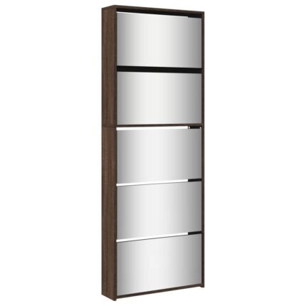Armoire à chaussures range chaussures rangement meuble entrée couloir salon miroir 5niveau x 63 x 17 x 169,5 cm brun 02_0021892