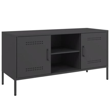 Meuble TV multimédia étagère télévision buffet téléviseur salle à manger salon chambre 100,5 x 39 x 50,5 cm acier noir 02_0025544