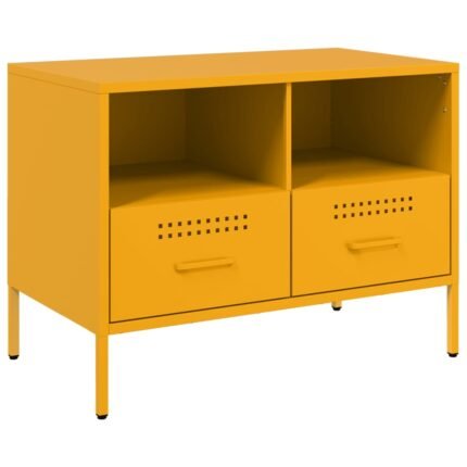 Meuble TV multimédia étagère télévision buffet téléviseur salle à manger salon chambre jaune moutarde 68 x 39 x 50,5 cm acier jaune 02_0027669