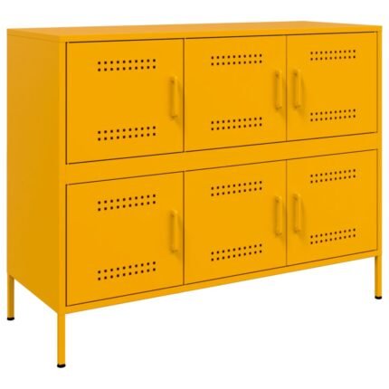 Buffet bahut commode armoire meuble de rangement organisateur cuisine salle de séjour salon jaune moutarde 100,5 x 39 x 79 cm acier Jaune 02_0035687