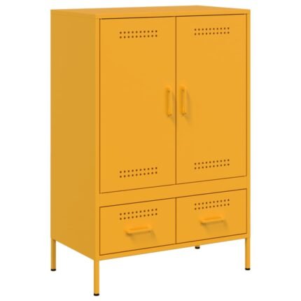 Buffet bahut commode armoire meuble de rangement organisateur cuisine salle de séjour salon haut jaune moutarde 68 x 39 x 101,5 cm acier Jaune 02_0034734