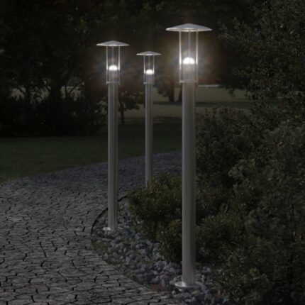 Lampadaires d'extérieur 3 pcs argenté 100 cm acier inoxydable Argent 02_0042555