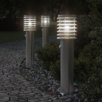 Lampadaire d'extérieur avec capteur argenté acier inoxydable Argent 02_0042526